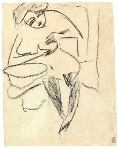 Ernst Ludwig Kirchner Landschaft mit See Rückseite Badende c1910