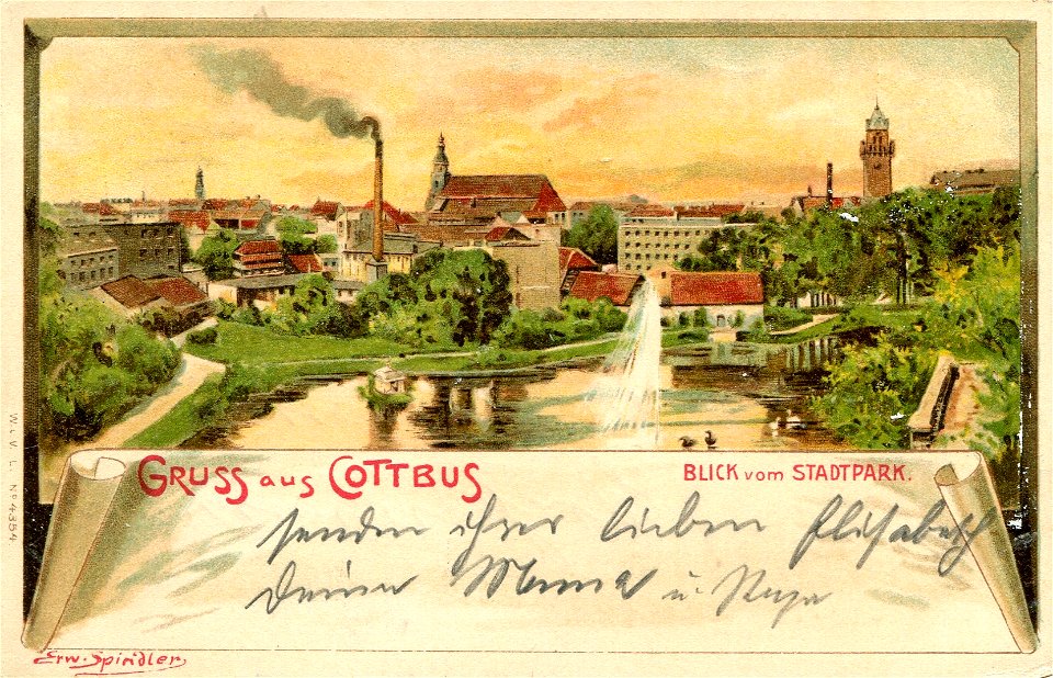 Erwin Spindler Ansichtskarte Cottbus Stadtpark