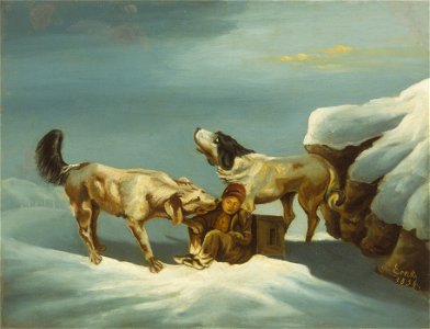 Ernst von Sachsen-Coburg und Gotha - Zwei Bernhardinerhunde im Schnee