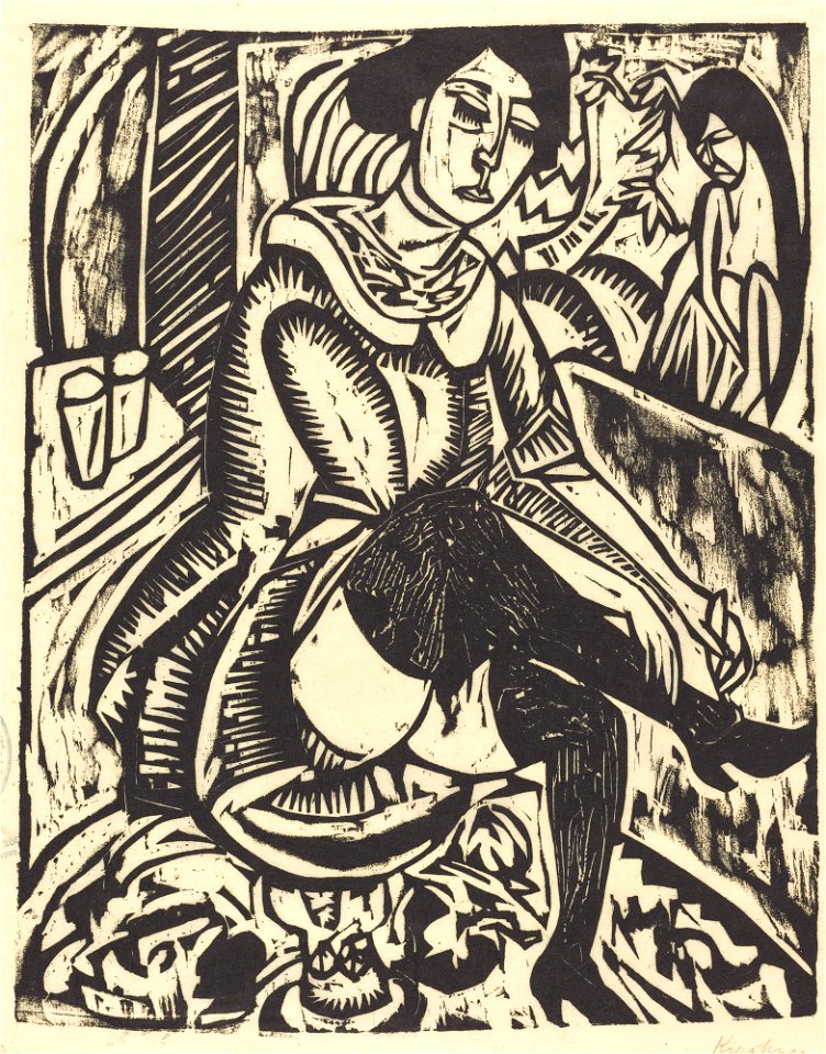 Ernst Ludwig Kirchner, Woman Tying Her Shoe (Frau, Schuh Zuknopfend), 1912, NGA 40117