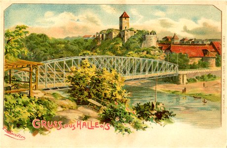 Erwin Spindler Ansichtskarte Halle-Brücke
