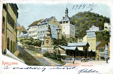 Erwin Spindler Ansichtskarte Karlsbad-Marktplatz