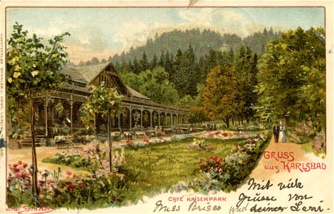 Erwin Spindler Ansichtskarte Karlsbad-Cafe-Kaiserpark