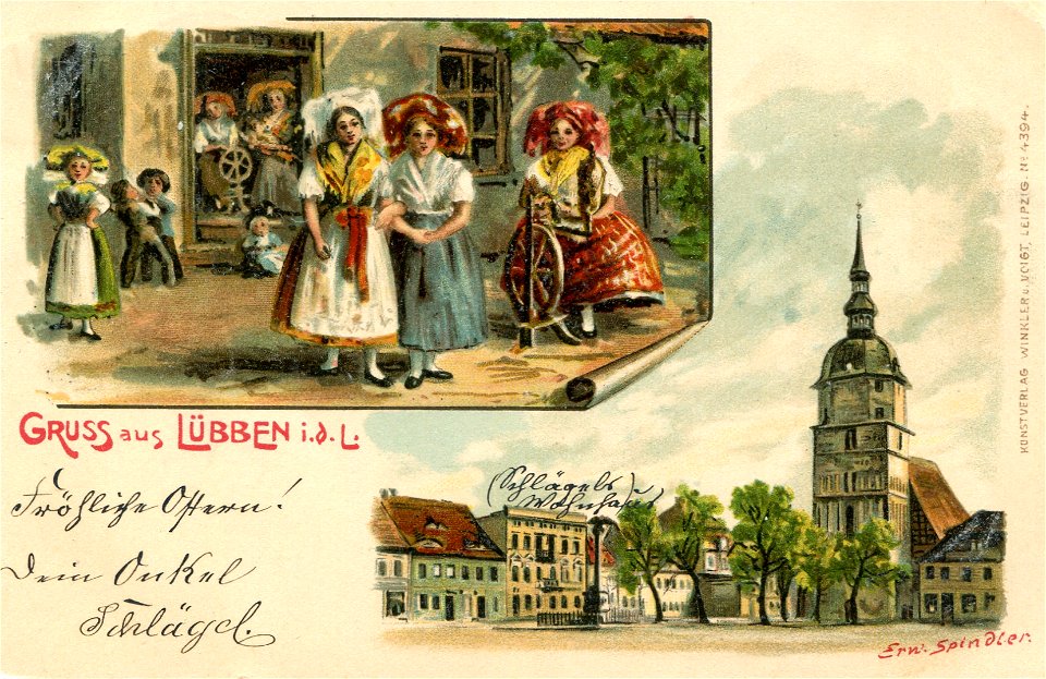 Erwin Spindler Ansichtskarte Lübben m. Sign.