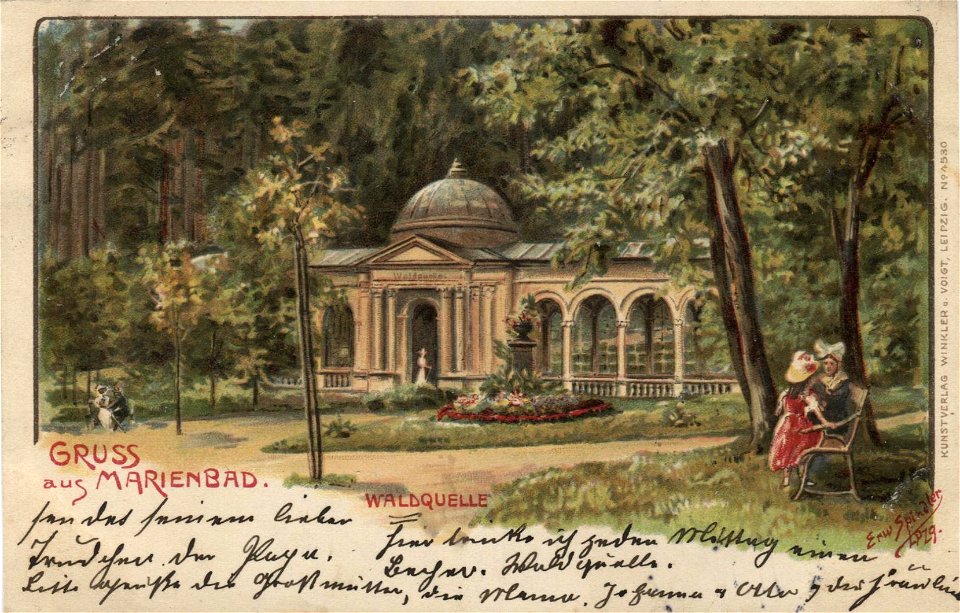 Erwin Spindler Ansichtskarte Marienbad-Waldquelle