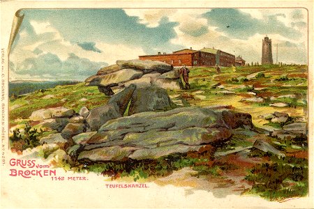 Erwin Spindler Ansichtskarte Brocken-Teufelskanzel-Blau