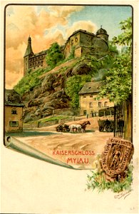 Erwin Spindler Ansichtskarte Mylau-Pferdegespann v Burg