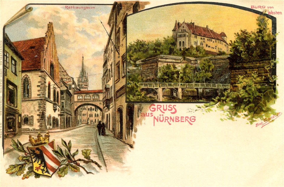Erwin Spindler Ansichtskarte Nürnberg-Rathausgasse