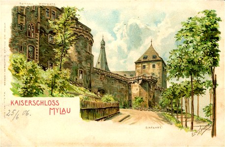 Erwin Spindler Ansichtskarte Mylau-Schloßeinfahrt