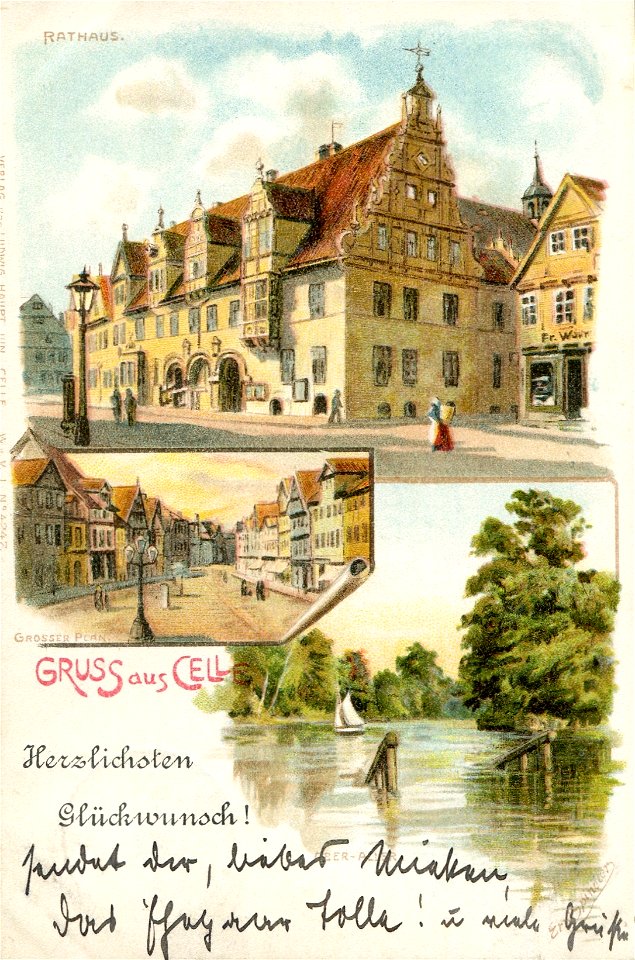 Erwin Spindler Ansichtskarte Celle-Rathaus-Zustztext