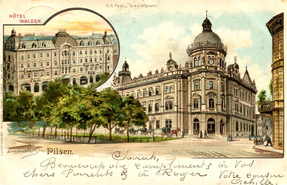 Erwin Spindler Ansichtskarte Pilsen-Hotel2