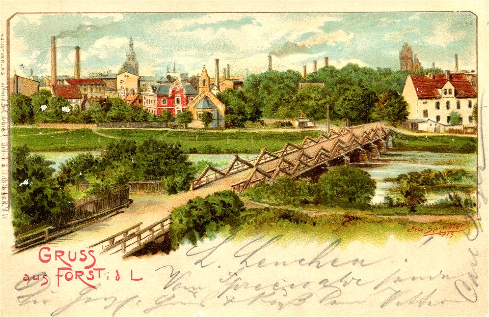 Erwin Spindler Ansichtskarte Forst-Brücke