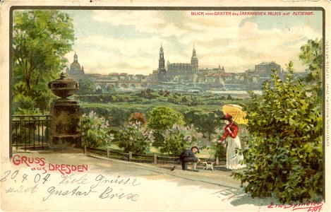 Erwin Spindler Ansichtskarte Dresden-Garten v. Jap.Palais