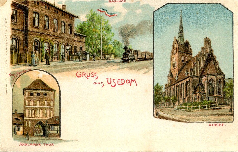 Erwin Spindler Ansichtskarte Usedom Bahnhof