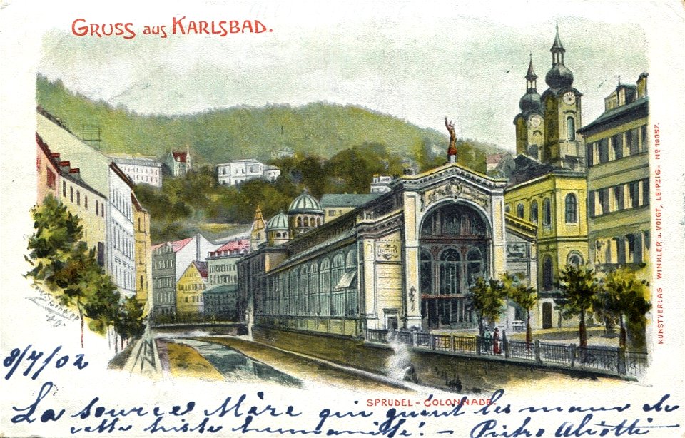 Erwin Spindler Ansichtskarte Karlsbad-Sprudelkolonnade