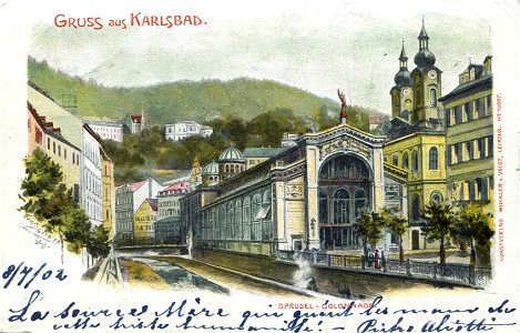Erwin Spindler Ansichtskarte Karlsbad-Sprudelkolonnade
