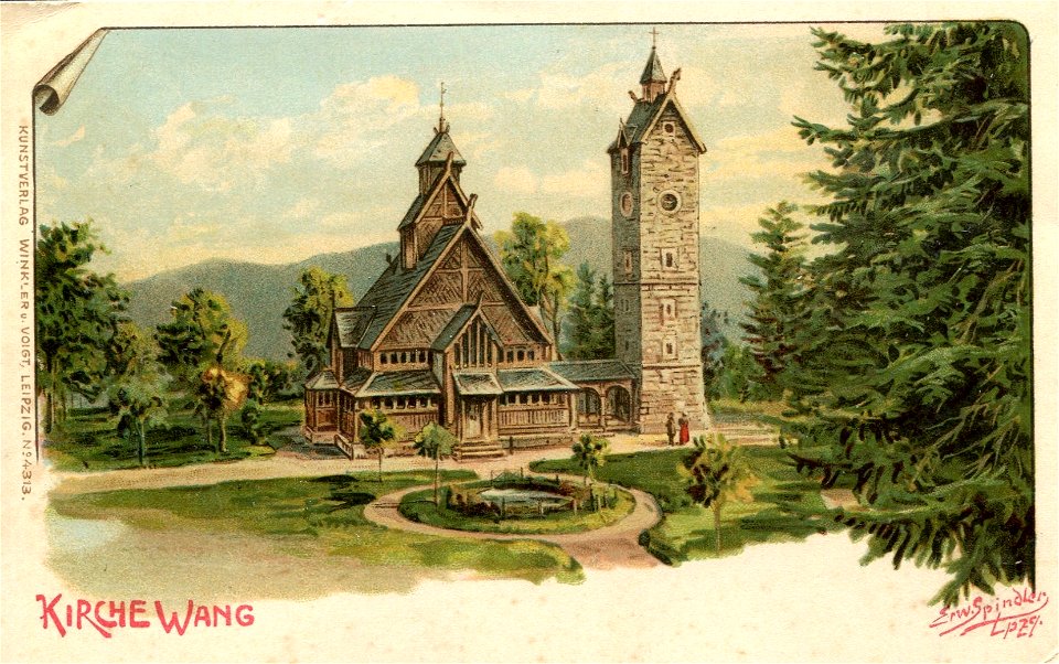 Erwin Spindler Ansichtskarte Krummhübel-Kirche Wang