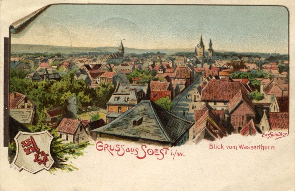 Erwin Spindler Ansichtskarte Soest Blick v. Wasserturm