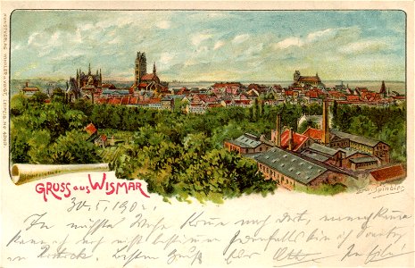 Erwin Spindler Ansichtskarte Wismar. Free illustration for personal and commercial use.