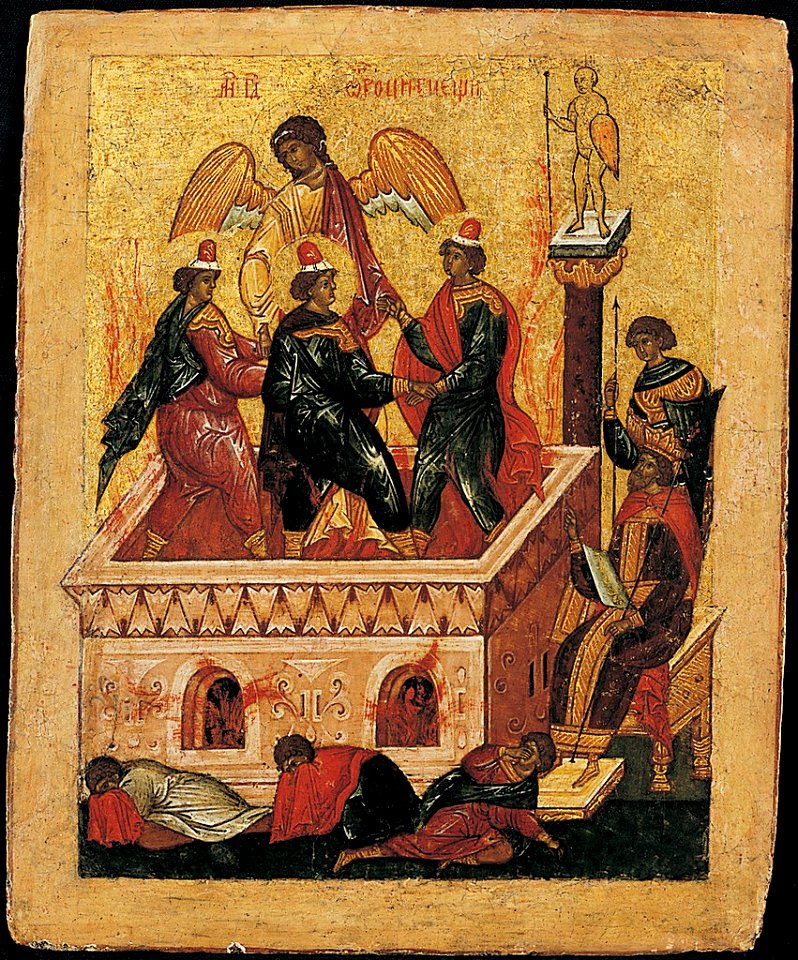 Escola de Novgorod - Quatro homens na fornalha ardente