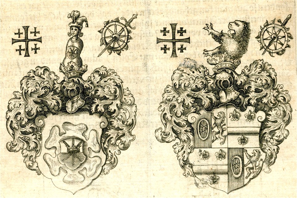 Escutcheon of the House of Breuning von Buchenbach surrounded by emblems of the Order of the Holy Sepulchre of Jerusalem - Breuning Von Buchenbach Hans Jacob - 1612