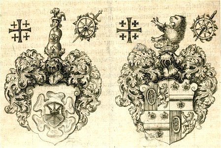 Escutcheon of the House of Breuning von Buchenbach surrounded by emblems of the Order of the Holy Sepulchre of Jerusalem - Breuning Von Buchenbach Hans Jacob - 1612