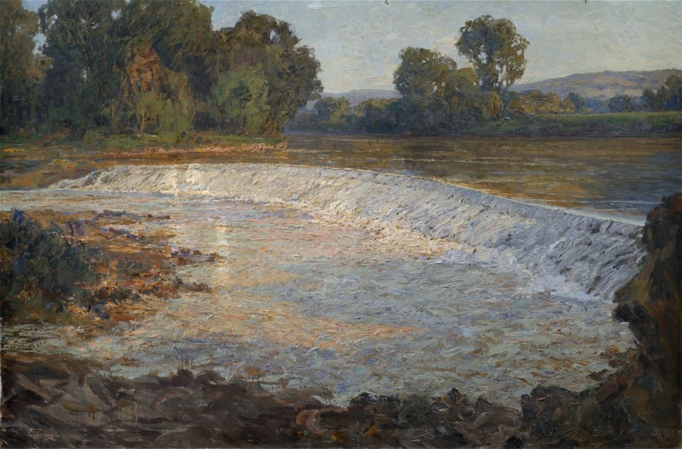Erwin Starker Bewaldete Landschaft mit Neckarwehr