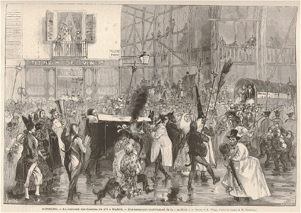Espagne, le mercredi des Cendres de 1873 à Madrid, l'enterrement traditionnel de la sardine, de Vierge