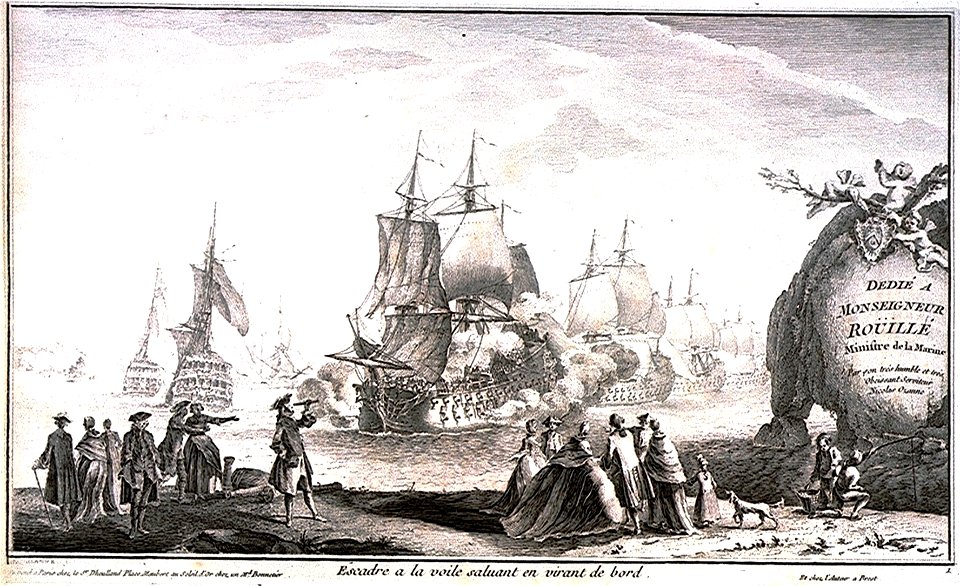 Escadre à la voile saluant en virant de bord. Dedie au ministre de la marine entre 1749 et 1754