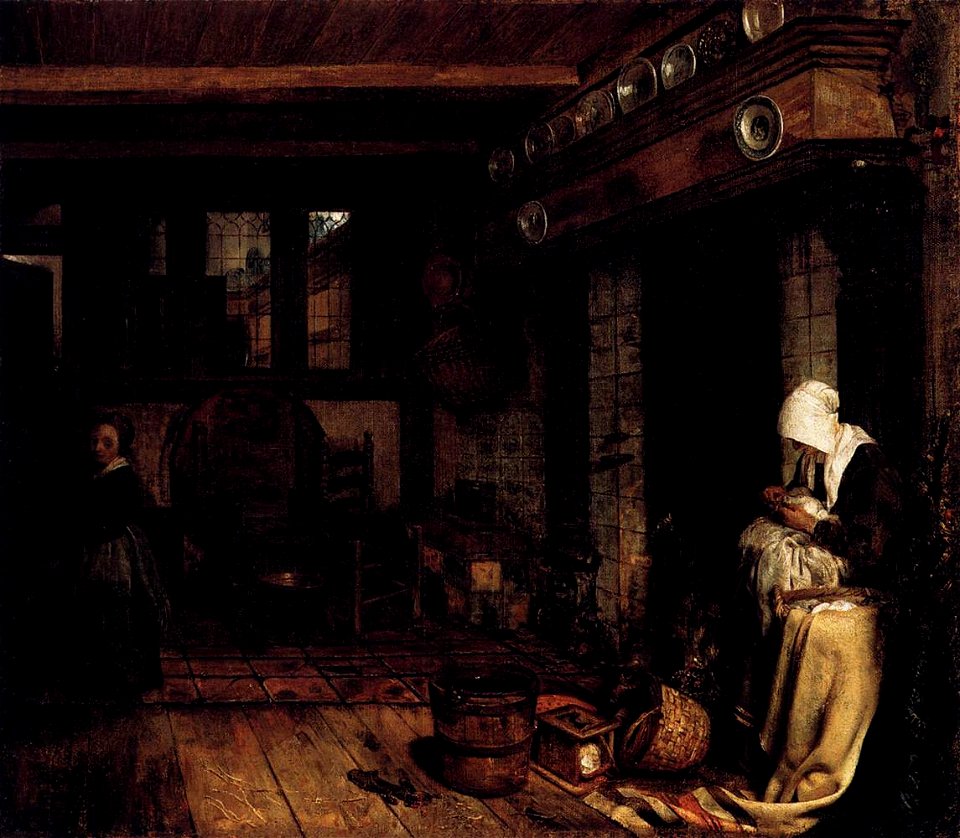 Esaias Boursse - Dutch Interior with Woman Sewing - WGA2955