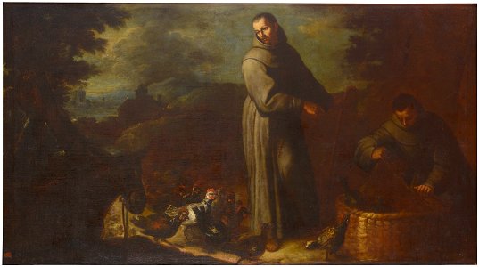 Escena de la vida de San Diego (San Diego y un fraile sacando pollos de un cesto)
