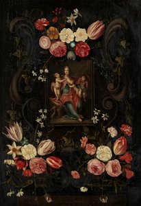 Escola holandesa - Guirlanda de Flores com cartucho