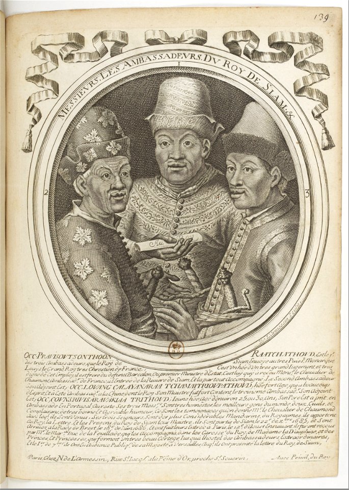 Estampes par Nicolas de Larmessin.f145.Pravisoutsonthoon Raatchatoud, Louang Calyanaraa Tchamaitrioupathoud, Counsrivisaravakiaa Trithoud, ambassadeurs du roi de Siam