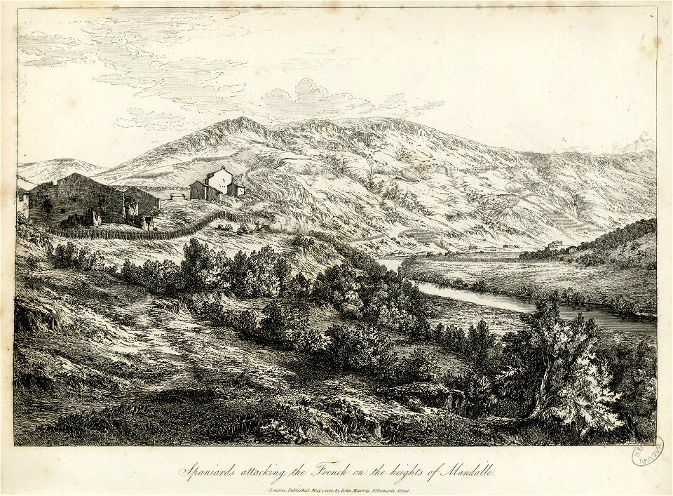 Espagnols attaquant les Français sur les hauteurs du Mandalé Spaniards attacking the French on the heights of Mandalle - Fonds Ancely - B315556101 A BATTY 1 052