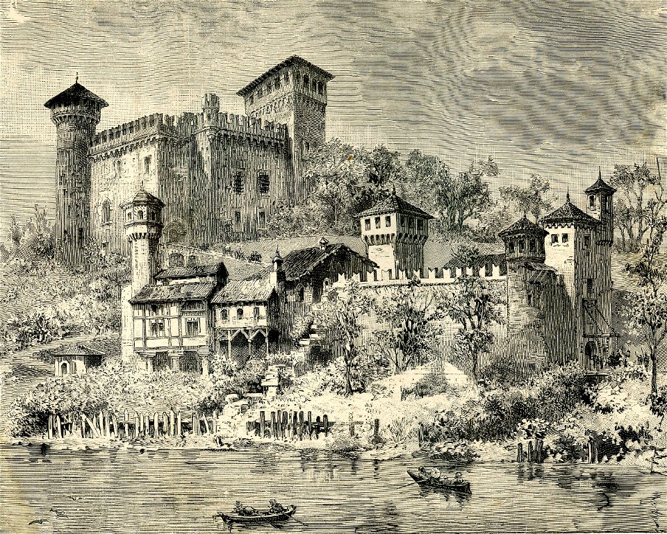 Esposizione nazionale di Torino prospetto del castello e del villaggio medioevale