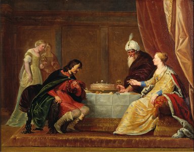 Esther, Ahasuerus and Haman (Pieter Fransz. de Grebber) - Nationalmuseum - 17451. Free illustration for personal and commercial use.