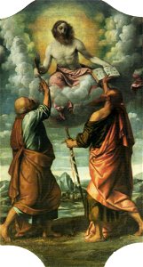 Gesù in gloria consegna le chiavi a Pietro e il libro della dottrina a Paolo