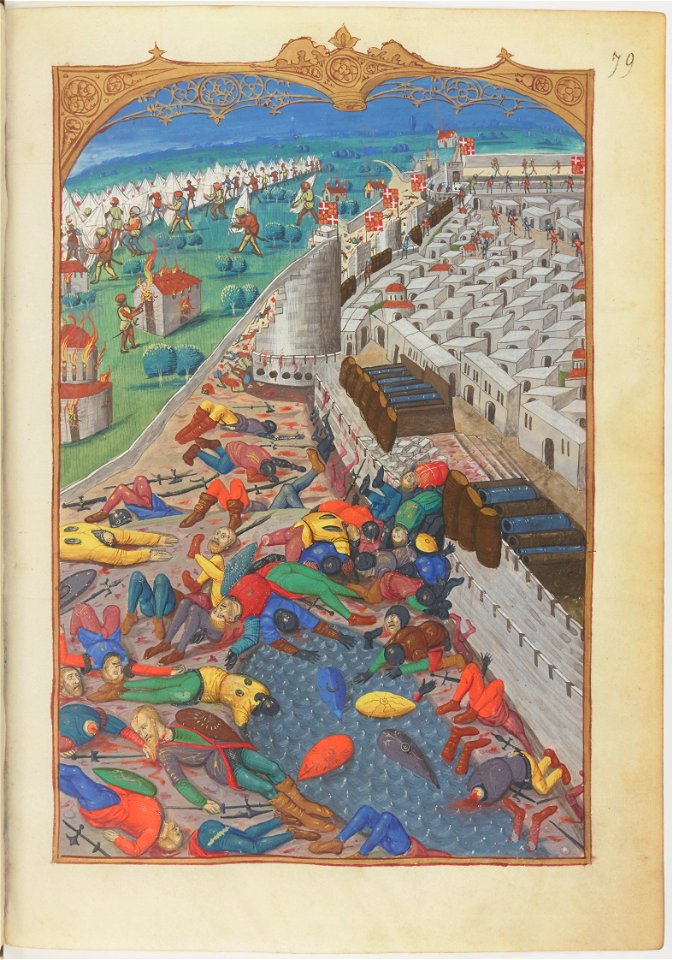 Gestorum Rhodie obsidionis commentarii - BNF Lat6067 f79 (levée du siège de rhodes)