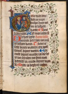 Getijdenboek-UBU Hs. 5 J 27-f.068r-Initiaal met de Vlucht naar Egypte