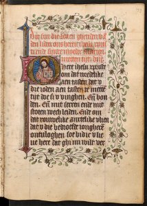 Getijdenboek-UBU Hs. 5 J 27-f.199r-Initiaal met een buste van Christus die zegenend gebaar maakt
