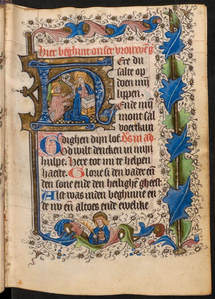 Getijdenboek-UBU Hs. 5 J 27-f.016r-Initiaal met de Annunciatie