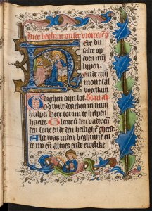 Getijdenboek-UBU Hs. 5 J 27-f.016r-Initiaal met de Annunciatie