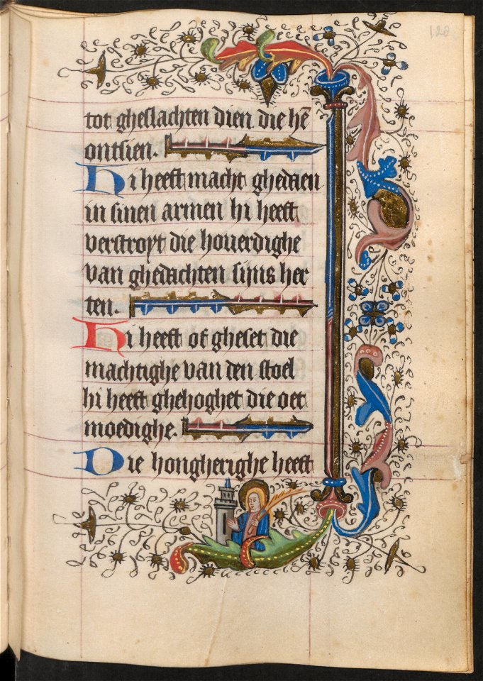 Getijdenboek-UBU Hs. 5 J 27-f.128r-Heilige Barbara met palmtak en toren