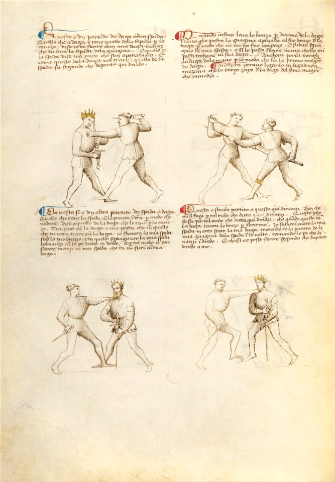 Getty Ms. Ludwig XV 13 19v - Fiore dei Liberi - Combat with Dagger and Sword - Google Art Project (6910101)