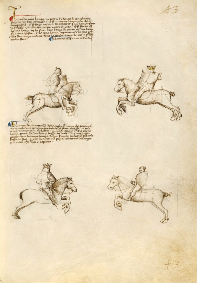 Getty Ms. Ludwig XV 13 41r - Fiore dei Liberi - Equestrian Combat with Lance - Google Art Project (6913141)