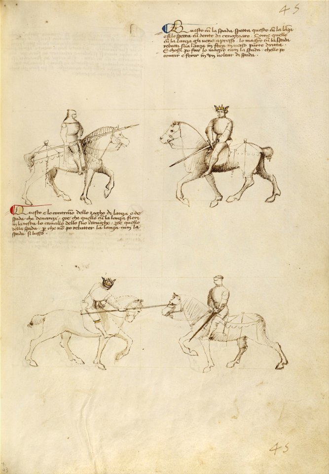 Getty Ms. Ludwig XV 13 43r - Fiore dei Liberi - Equestrian Combat with Lance and Sword - Google Art Project