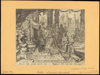 Esther Crowned by Ahasuerus 1564 print by Maarten van Heemskerck, S.I 55689, Prints Department, Royal Library of Belgium