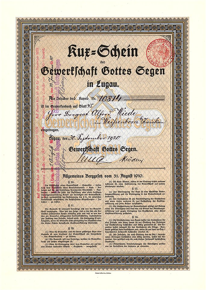 Gewerkschaft Gottes Segen 1920