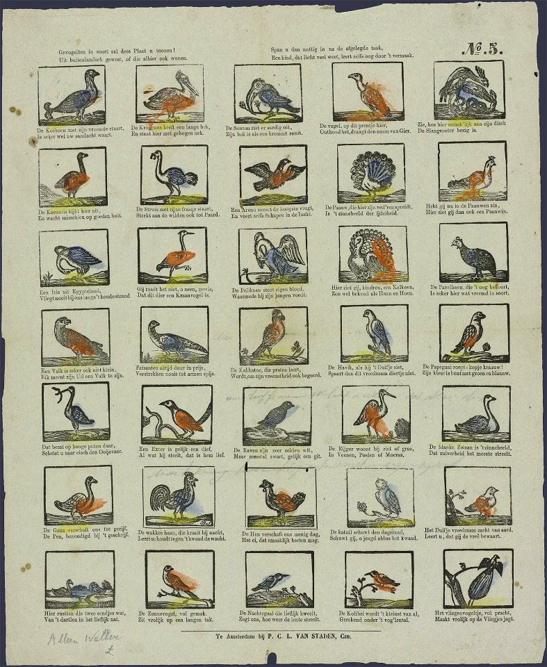 Gevogelten in soort zal deze plaat u toonen! Uit buitenlandsch gewest, of die alhier ook wonen-Catchpenny print-SMC K 0029