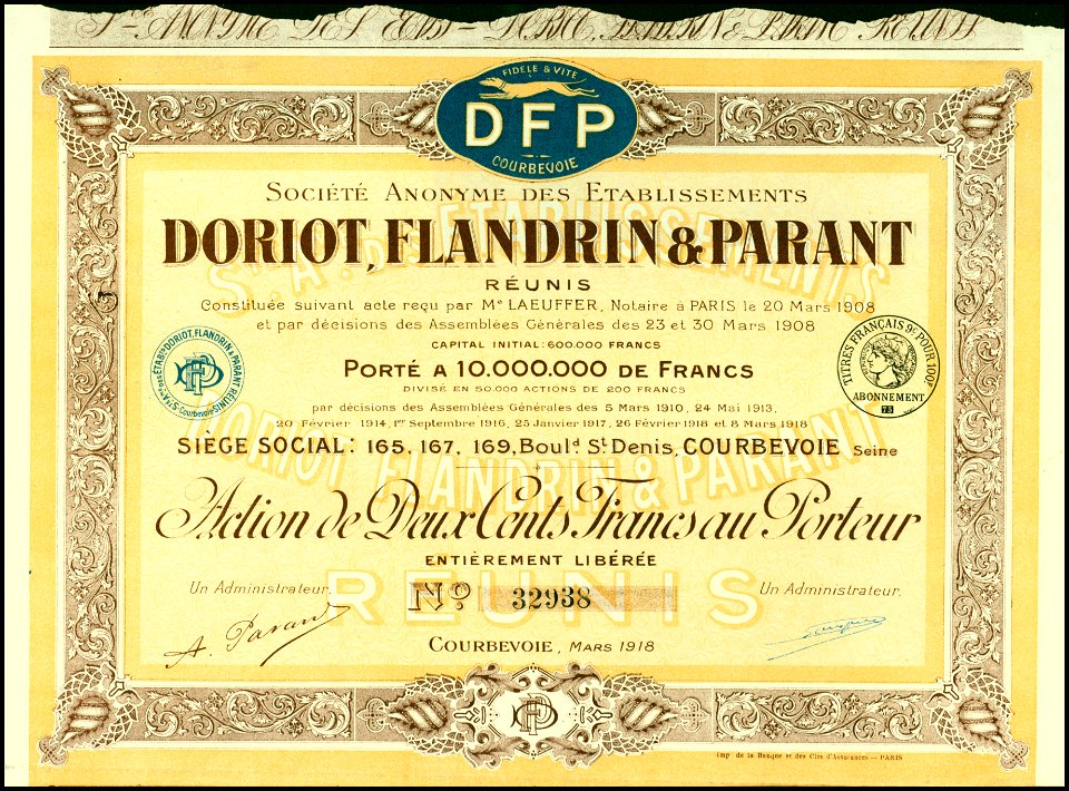 Etablissements Doriot, Flandrin & Parant 1918
